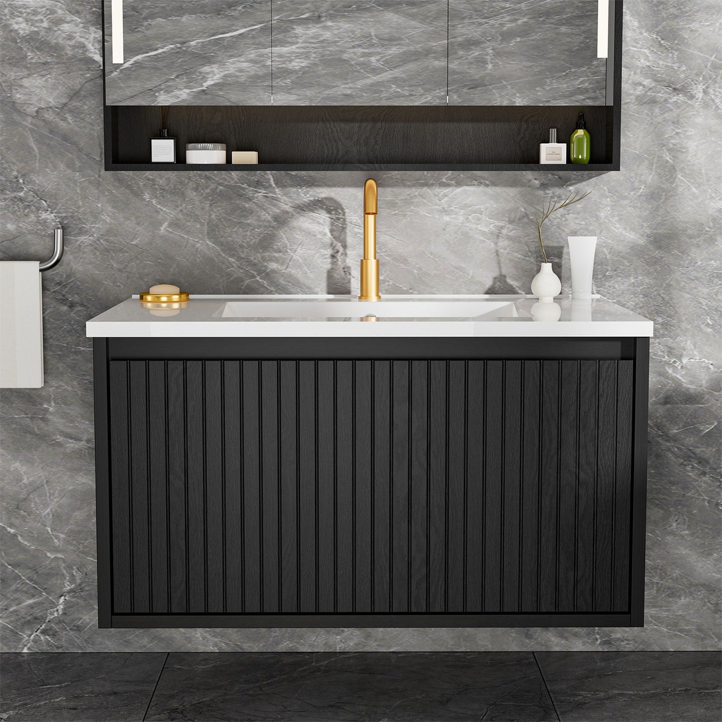 Wall Mounted Floating Bathroom Vanity With Sink And Drawers