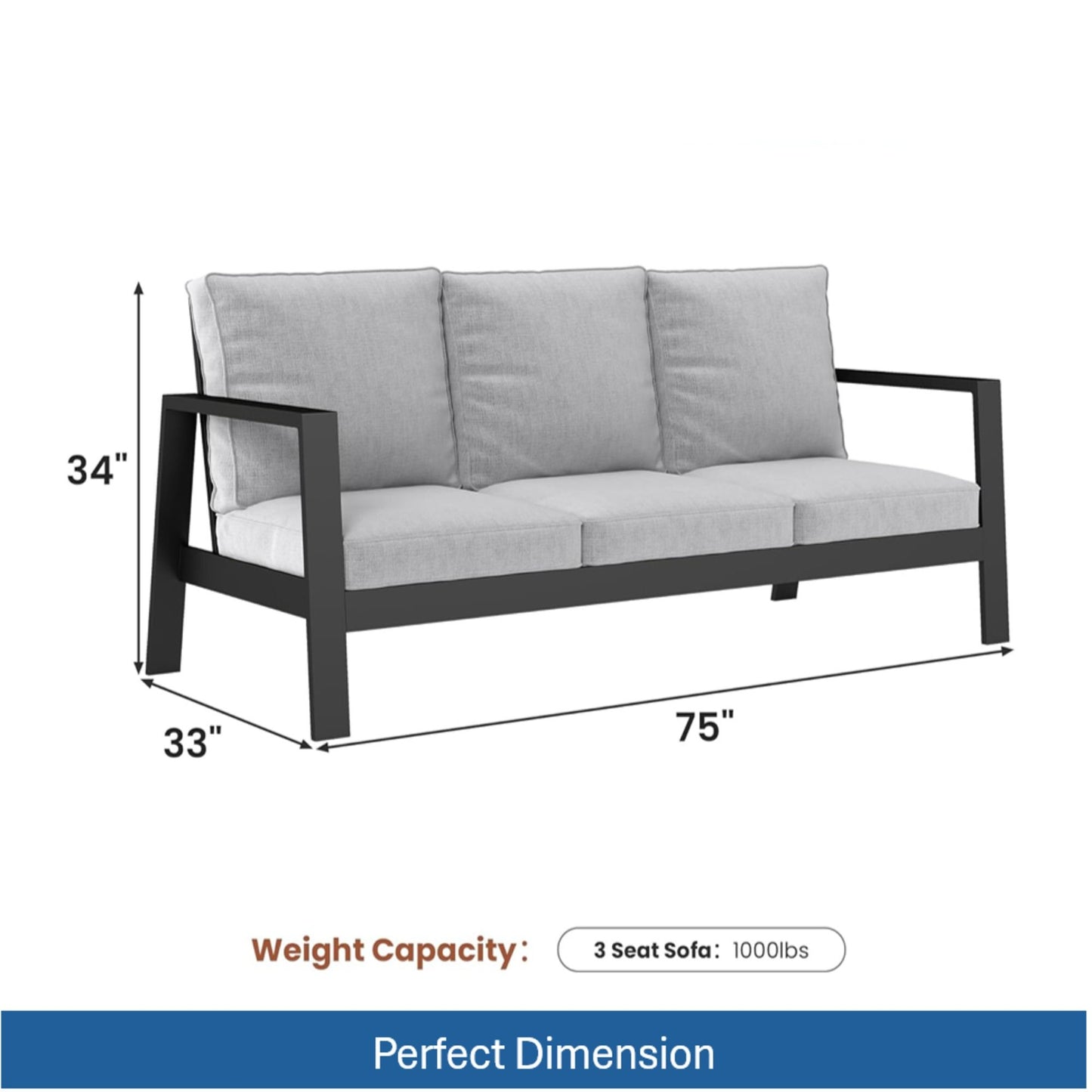 3 Seat All-Weather Patio Sofa With Cushions
