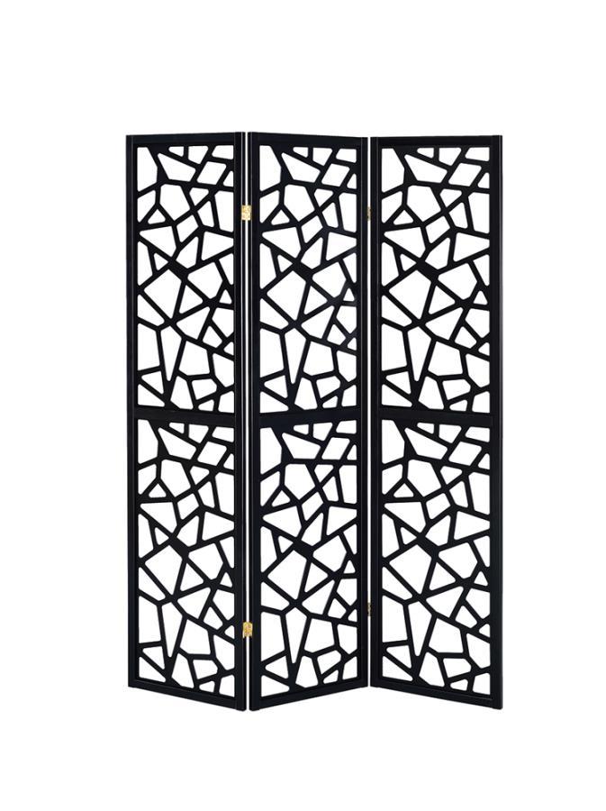 Nailan - 3-Panel Room Divider Folding Screen Open Mosaic - Black