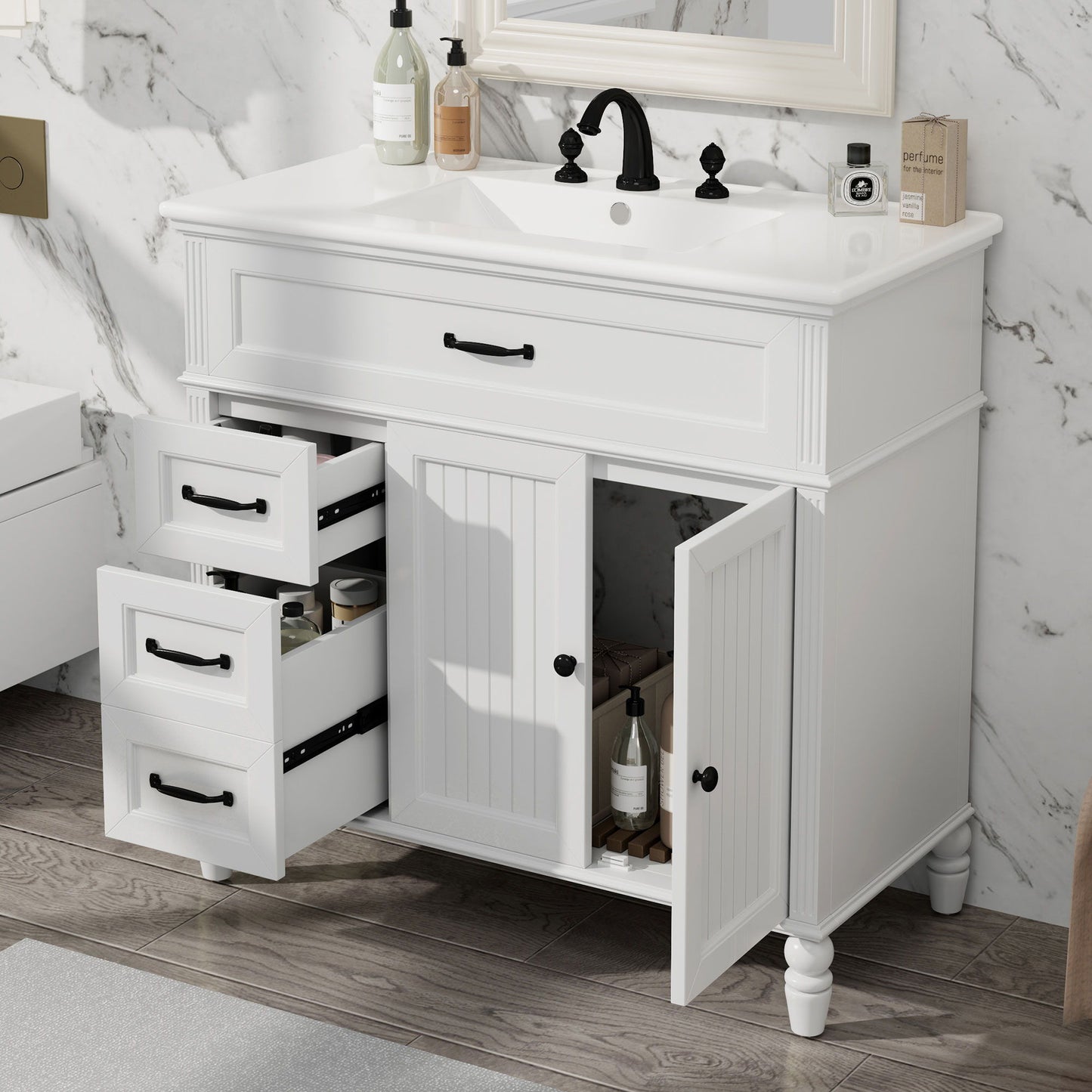 Bathroom Vanity With Sink, Freestanding Cabinet & Drawers