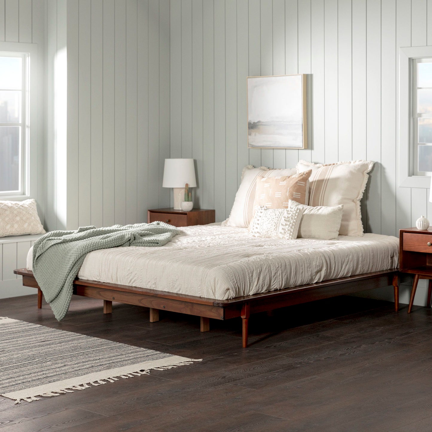 Mid-Century Modern Solid Wood Platform Bed Frame