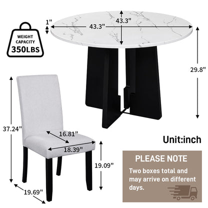 5 Piece Round Dining Table Set, Modern Dining Table And 4 Upholstered Chairs For Dining Room