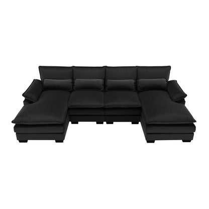 Modern U-Shaped Sectional Sofa With Waist Pillows, 6 Seat Upholstered Symmetrical Sofa Furniture, Sleeper Sofa Couch With Chaise Lounge For Living Room