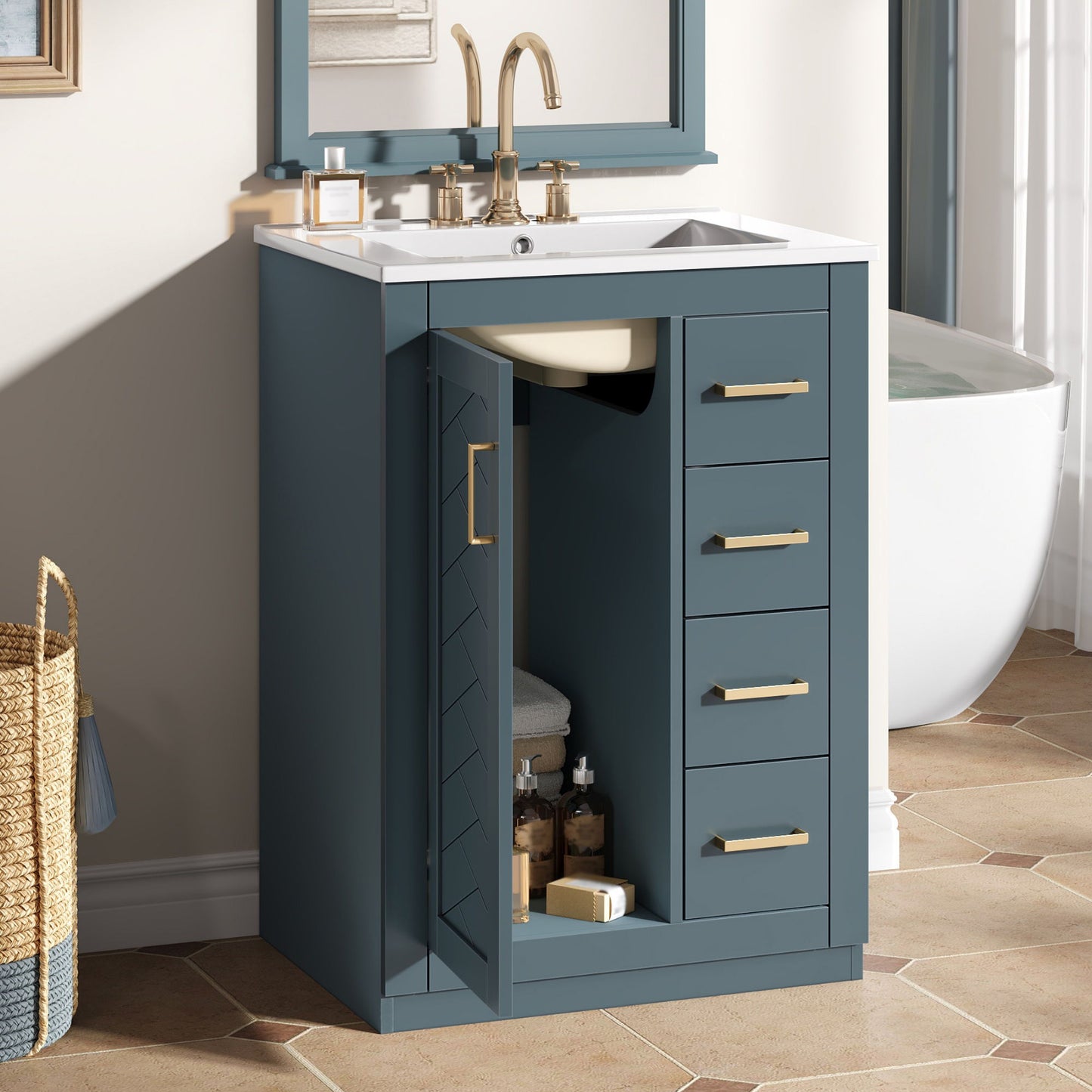 Modern Bathroom Vanity With 1 Door And 3 Drawers