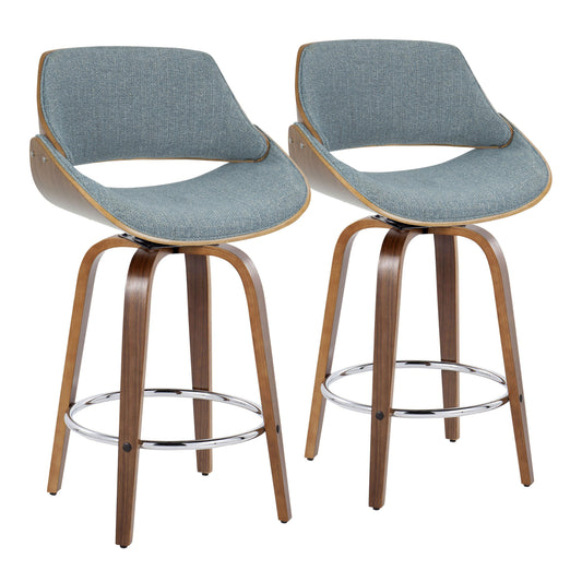 Fabrizzi - Mid Century Modern Fixed Height Counter Stool With Swivel With Round Footrest (Set of 2)