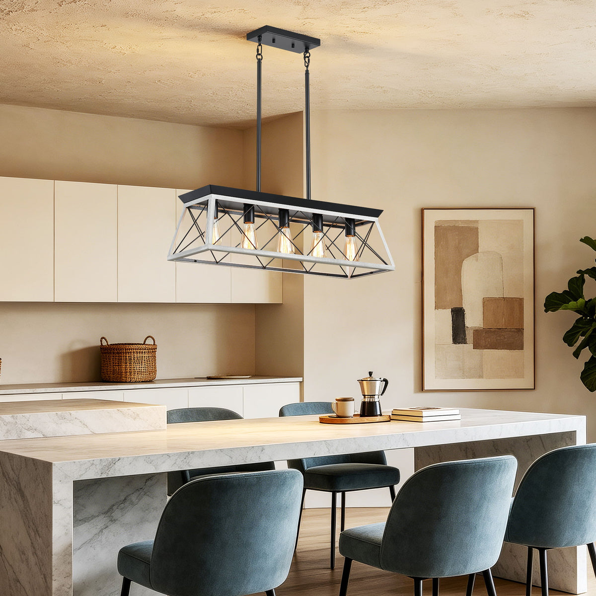 Chandelier Pendant Light For Dining Room Kitchen, 5 Light Fixture With Adjustable Height