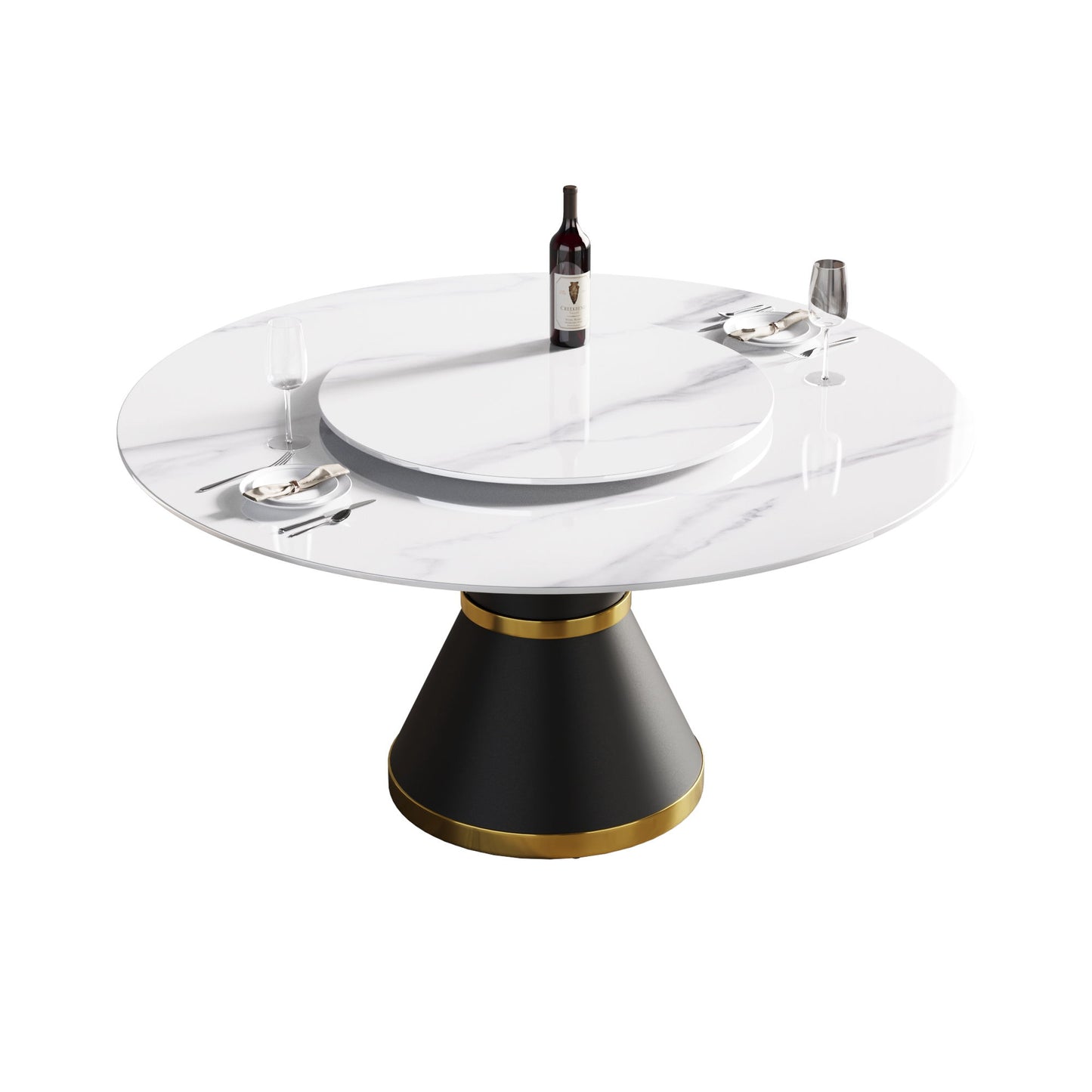 Modern Artificial Stone Round Carbon Steel Base Dining Table Stone Turntable