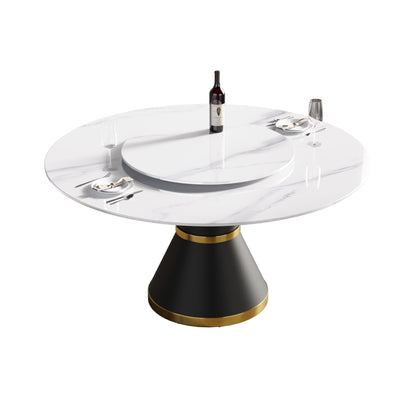 Modern Artificial Stone Round Carbon Steel Base Dining Table Stone Turntable