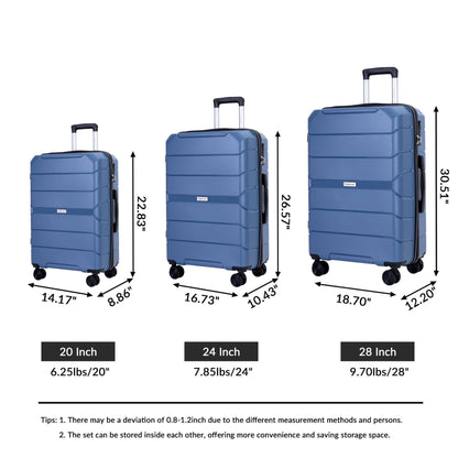 Hardshell Suitcase Spinner Wheels Pp Luggage Sets Lightweight Durable Suitcase With Tsa Lock, 3 Piece Set (20/24/28) - Blue