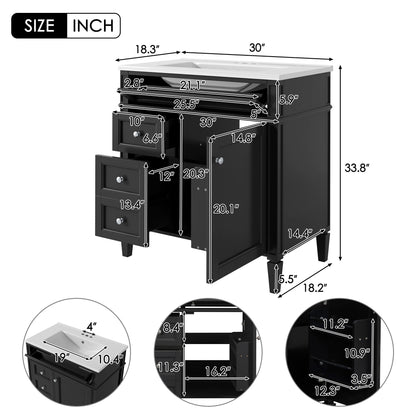 Bathroom Vanity With Top Sink, Storage Cabinet With 2 Drawers, Tip Out Drawer