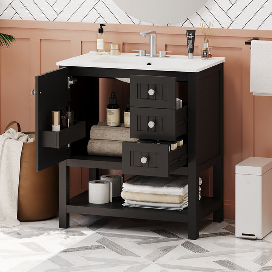 Transitional Style Bathroom Vanity Cabinet Combo With Ceramic Sink