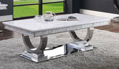 Zander - Printed Faux Marble Top & Mirrored Table - Marble