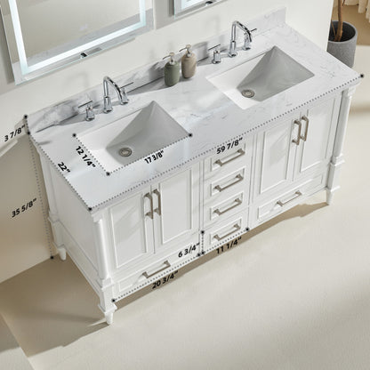 Freestanding Double Bathroom Vanity With Extra Black Handles - White