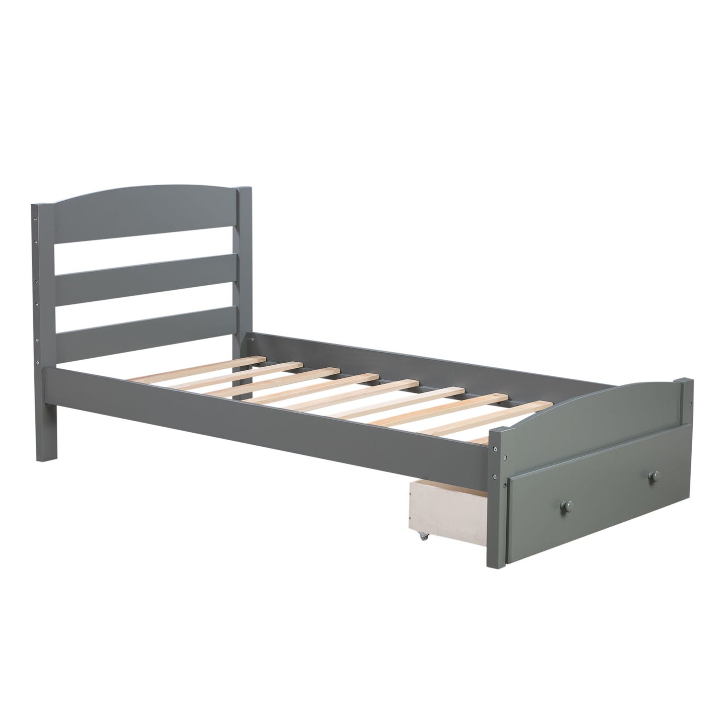 Platform Bed Frame With Storage Drawer And Wood Slat Support No Box Spring Needed