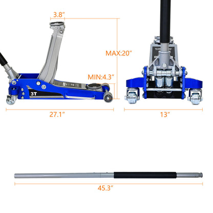 Hydraulic Trolley Floor Jack With Extra Saddle, Fits Suvs And Extended Height Trucks - Blue / Silver