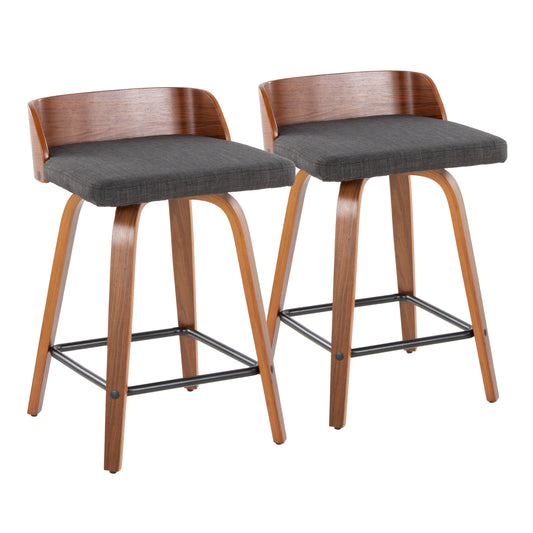 Maya - Mid Century Modern Fixed Height Counter StoolSwivel And Square Footrest (Set of 2)