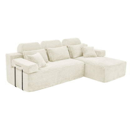 Sectional Sleeper Sofa & Storage Pockets, Modular Couch With Throw Pillows For Living Room