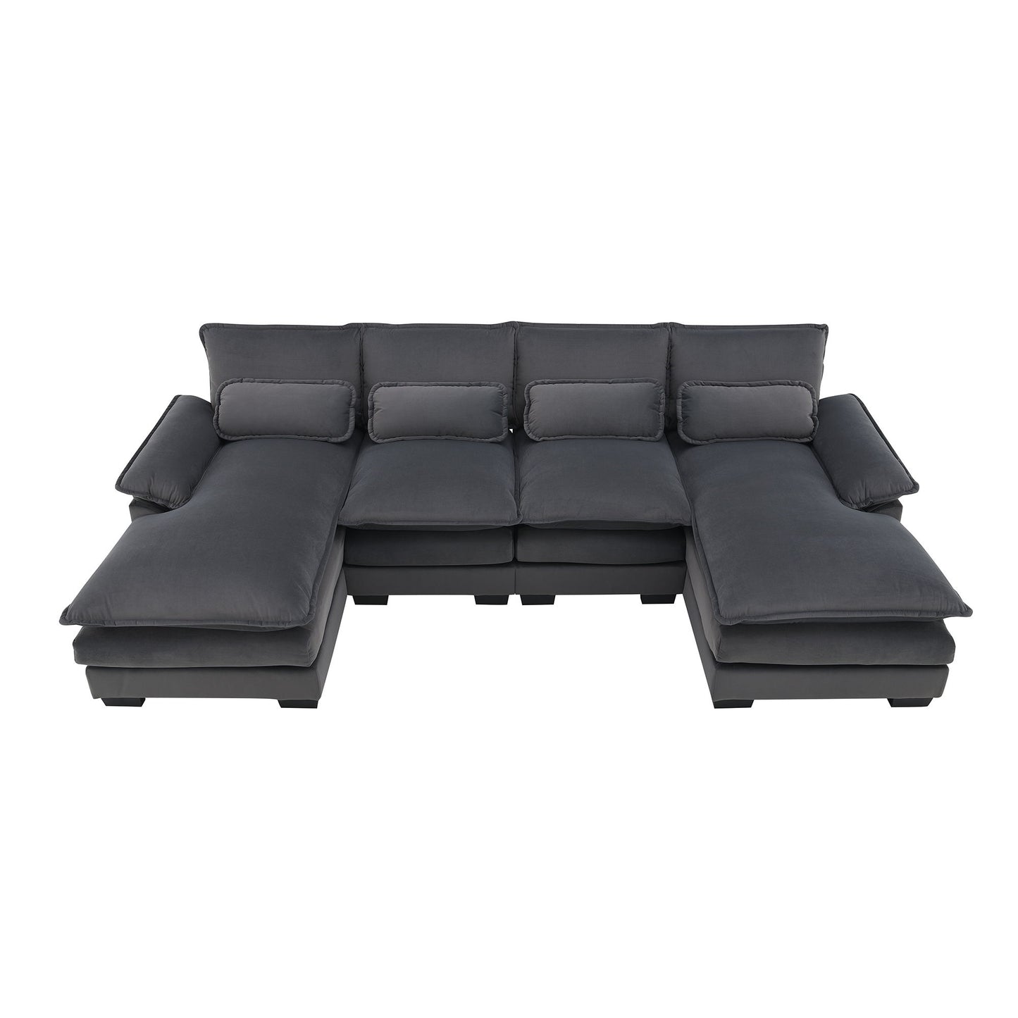 Modern U-Shaped Sectional Sofa With Waist Pillows, 6 Seat Upholstered Symmetrical Sofa Furniture, Sleeper Sofa Couch With Chaise Lounge For Living Room