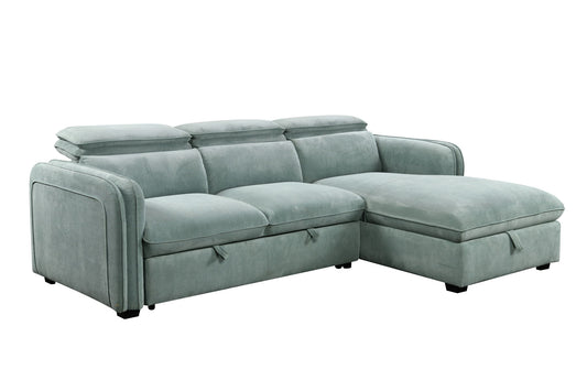 Zavala - Chenille Sectional Sofa With Sleeper & Storage - Light Green