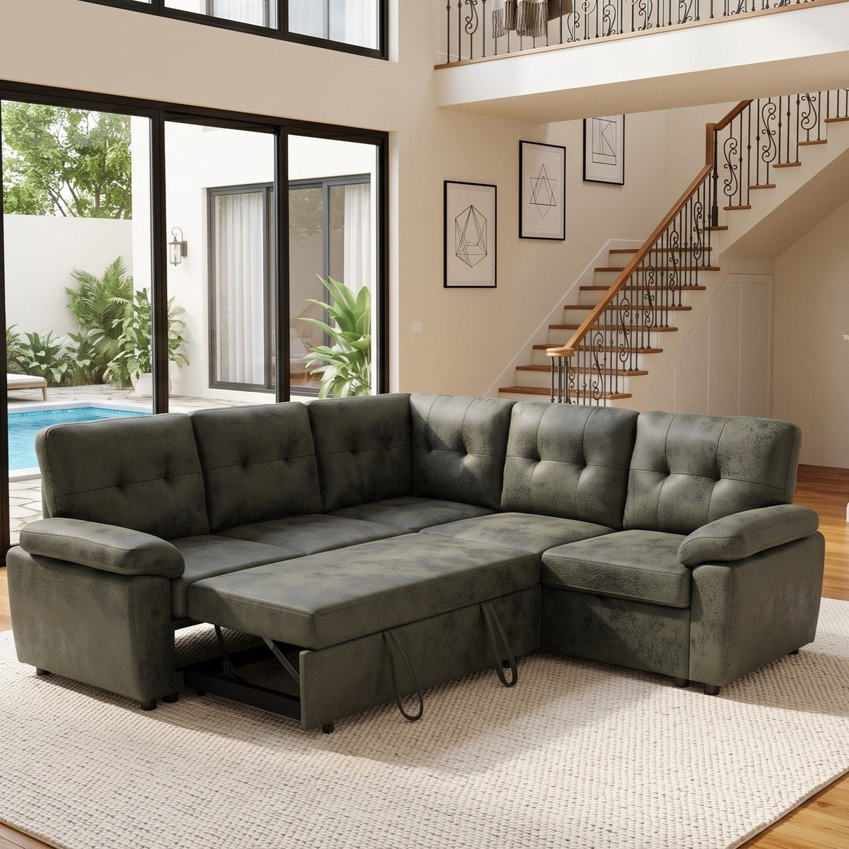 Convertible Sectional Sofa Bed & Pull Out Sleeper And Storage
