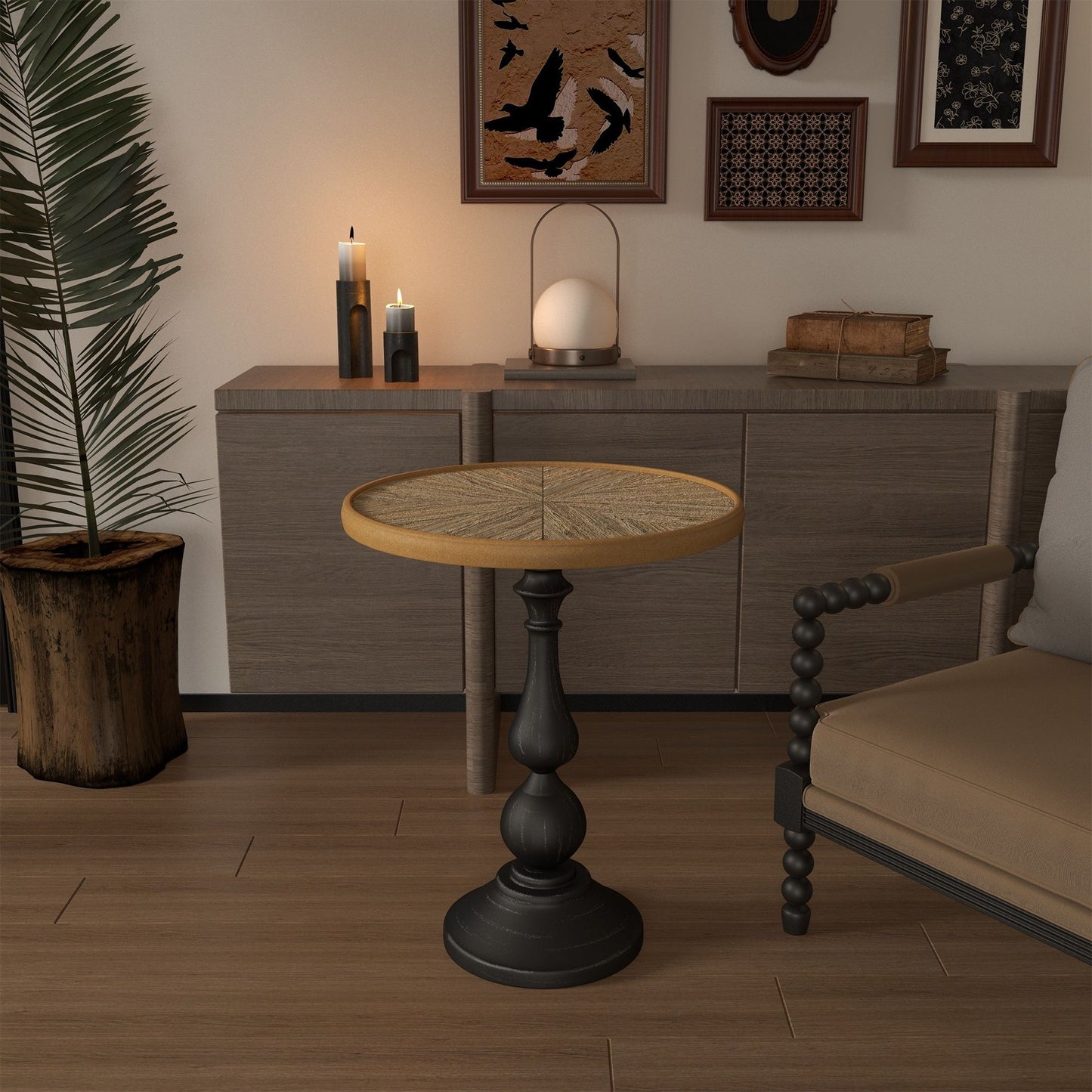 Round End Table With Pedestal Base - Natural Wood
