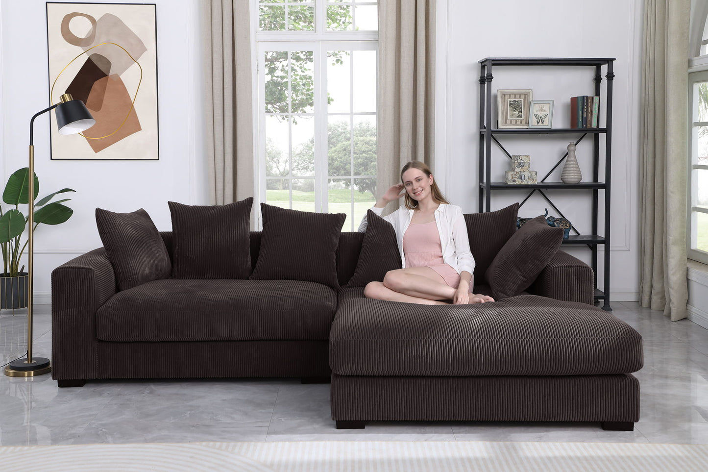 Naomi - 3 Piece Upholstered Sectional - Dark Brown