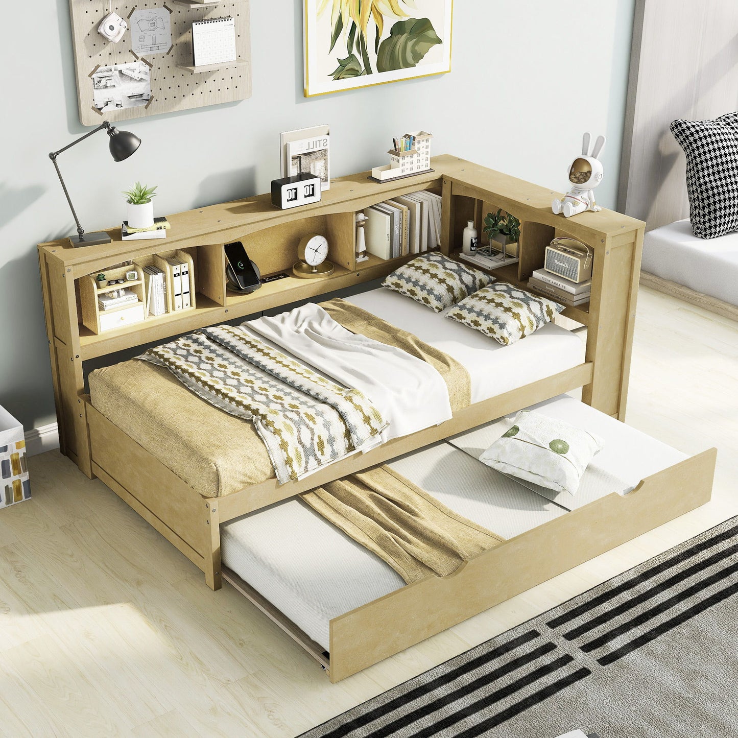 Daybed With Trundle, Storage Cabinets, USB Ports