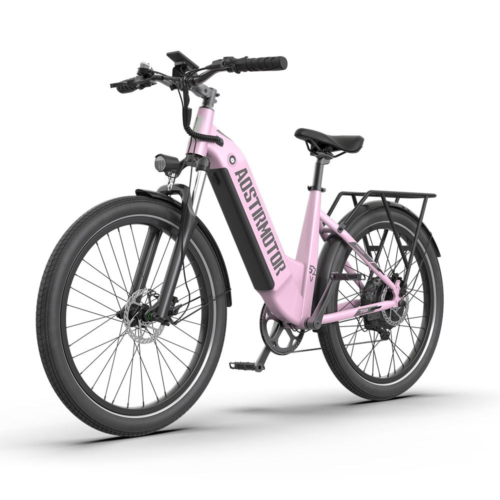 New Pattern 26" 750W Electric Bike Fat Tire 52V15Ah Removable Lithium Battery For Adults - Pink