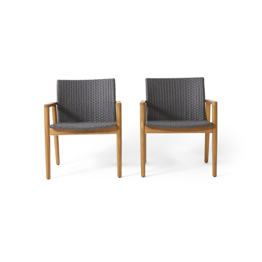 Tranquilize - Outdoor Wooden Club Chair With Woven Wicker Seat And Back (Set of 2) - Light Brown