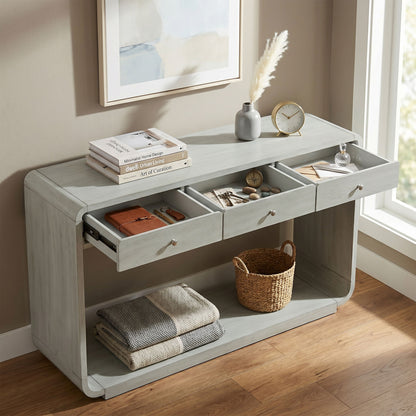 Console Table With 3 Drawers And Display Shelf