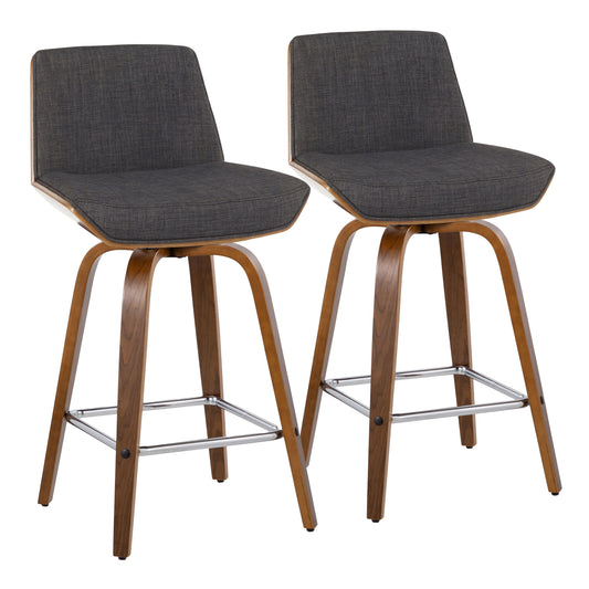 Corazza - Mid Century Modern Fixed Height Counter Stool With Swivel And Square Footrest (Set of 2)