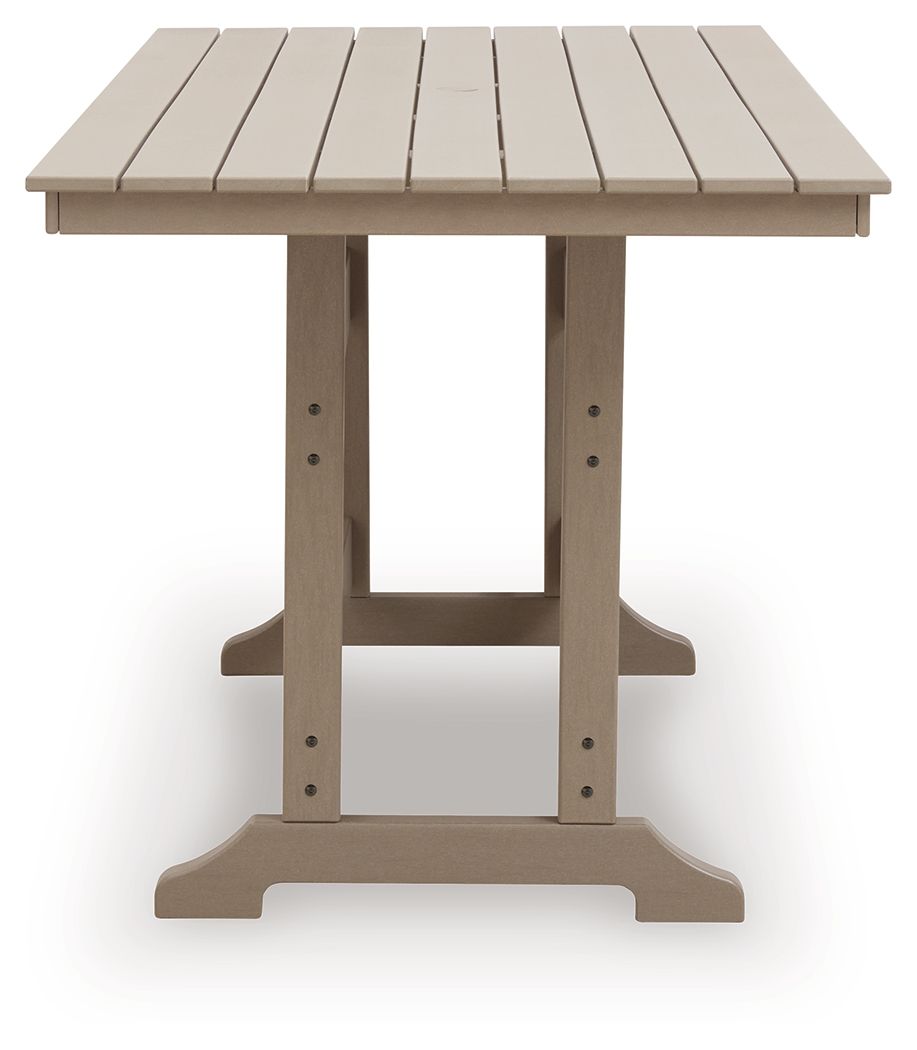 Sandy Dune - Rectangular Counter Height Dining Table With Umbrella Option - Medium Brown