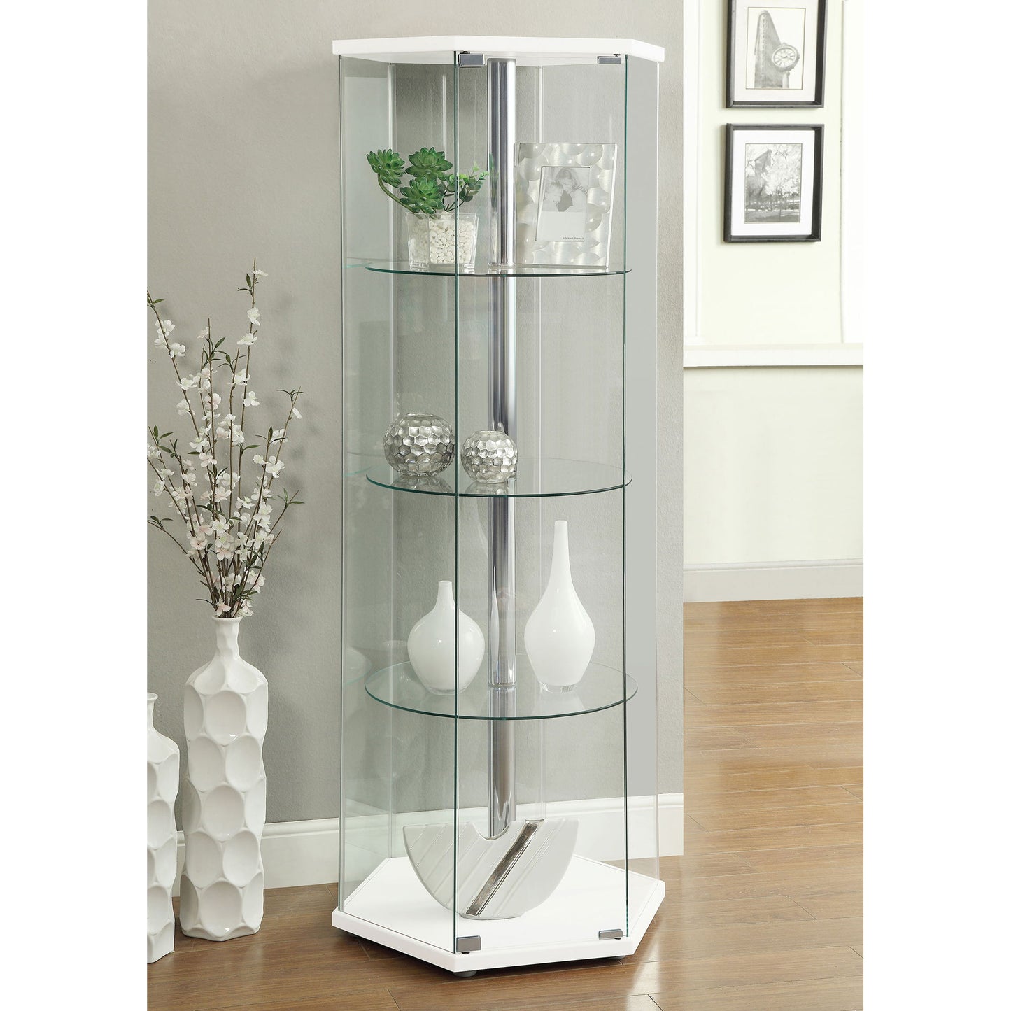 Tenley - 4 Shelf Curio Cabinet With Hexagonal Design