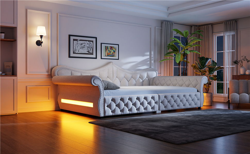 Upholstered Daybed With LED Lighting And Nailhead Trim