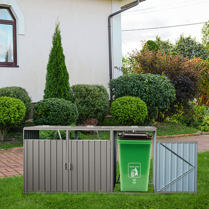 Garbage Bin Shed Stores 2 Trash Cans Metal Outdoor Bin Shed For Garbage Storage, Stainless Galvanized Steel, Bin Shed For Garden Yard Lawn