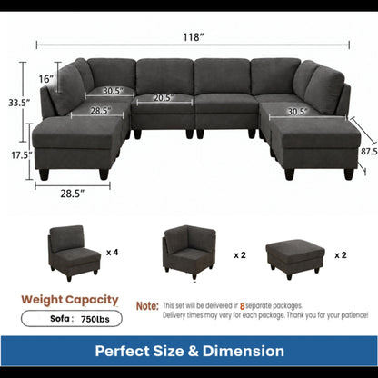 8 Piece Modular U - Shape Sectional Sofa