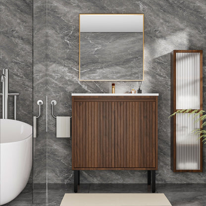 Bathroom Vanity With Ceramic Sink, Floor-Standing Design, Soft-Closing Drawers
