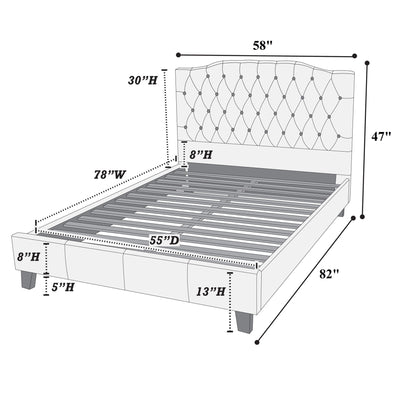 Modern Bed Frame With Tufted Upholstered Headboard