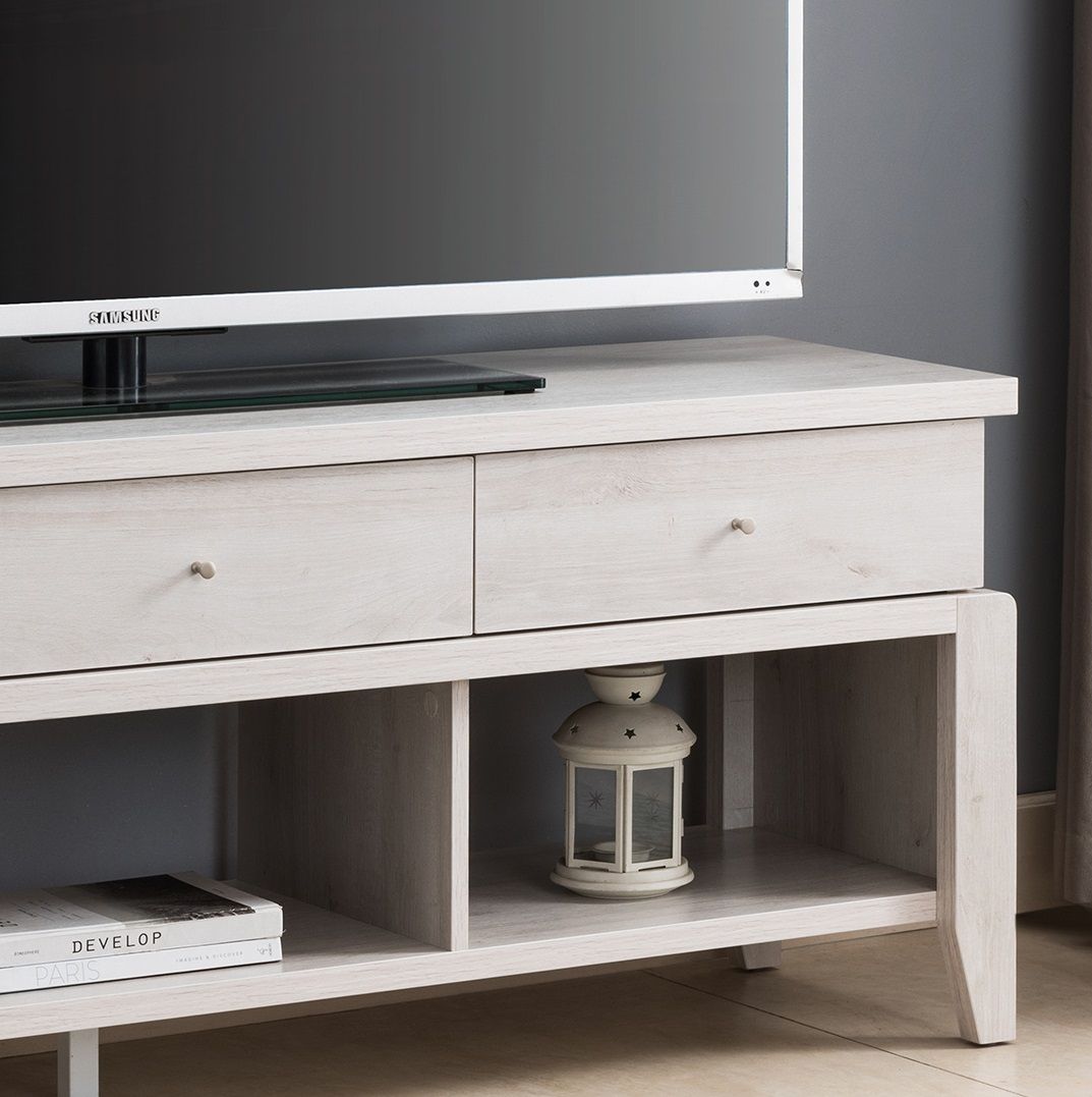 Elegant TV Stand With Three Drawers And Three Shelves For Organizing Your Entertainment Center - White Oak