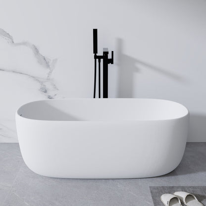 Freestanding Bathtub Resin Stone Soaking Bathtub Solid Surface Modern Tubs With Overflow And Pop-Up Drain - Matte White