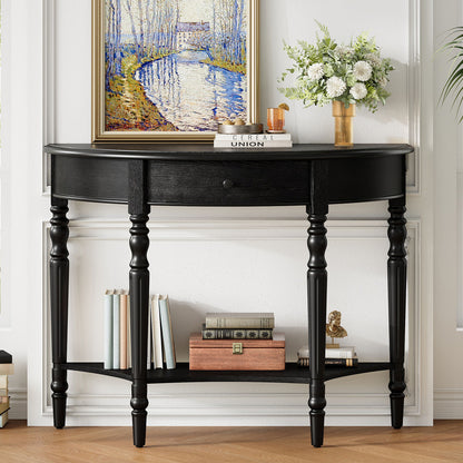 Half Moon Console Table With Drawer & Shelf