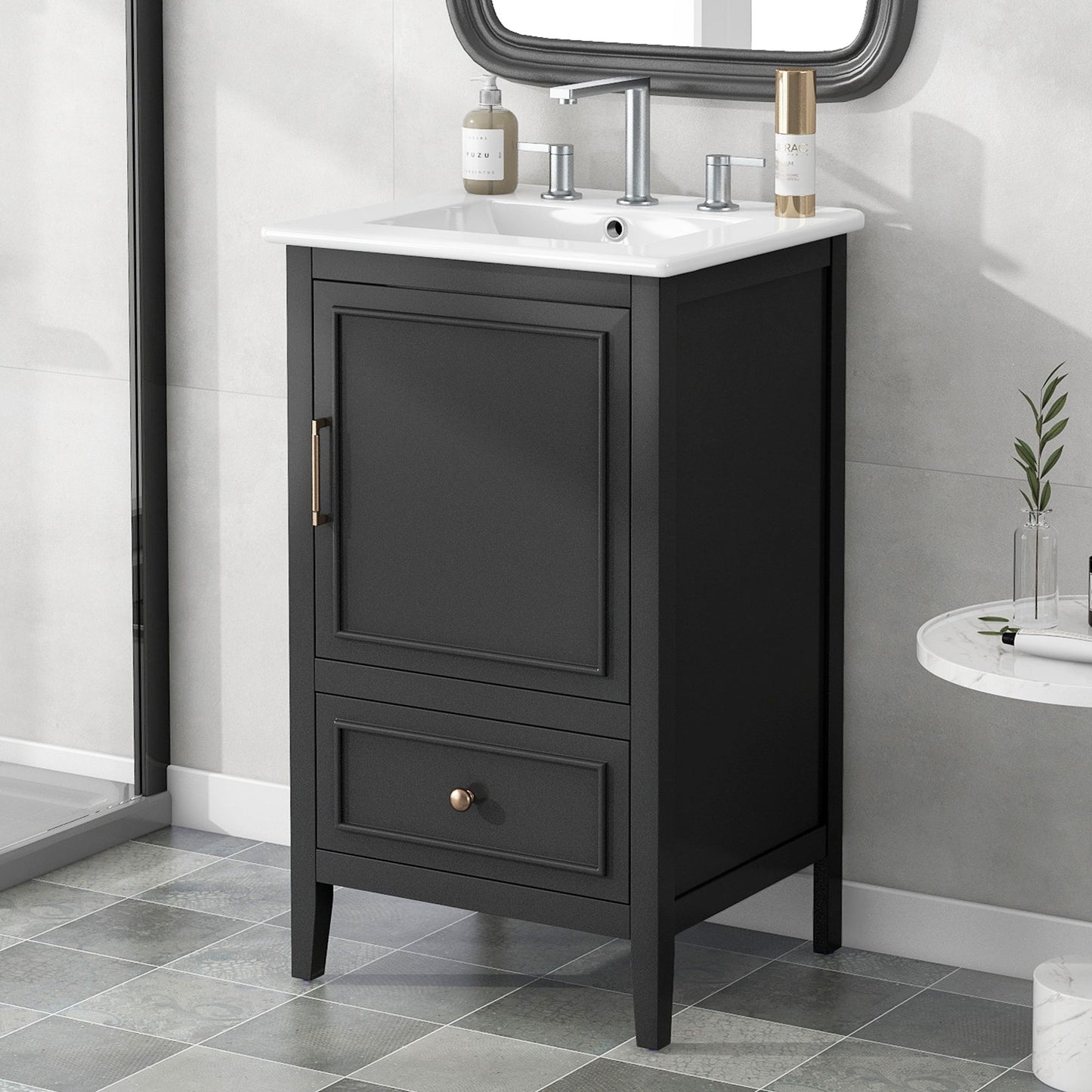 Modern Bathroom Vanity With Sink, Cabinet Storage, Drawer & Adjustable Feet