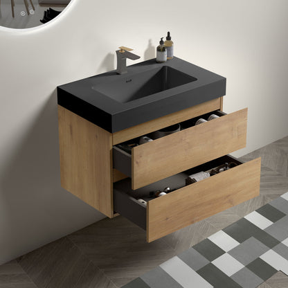 Alice - Natural Oak Bathroom Vanity With Sink, Large Storage Wall Mounted Floating Bathroom Vanity For Modern Bathroom, One-Piece Sink Basin Without Drain