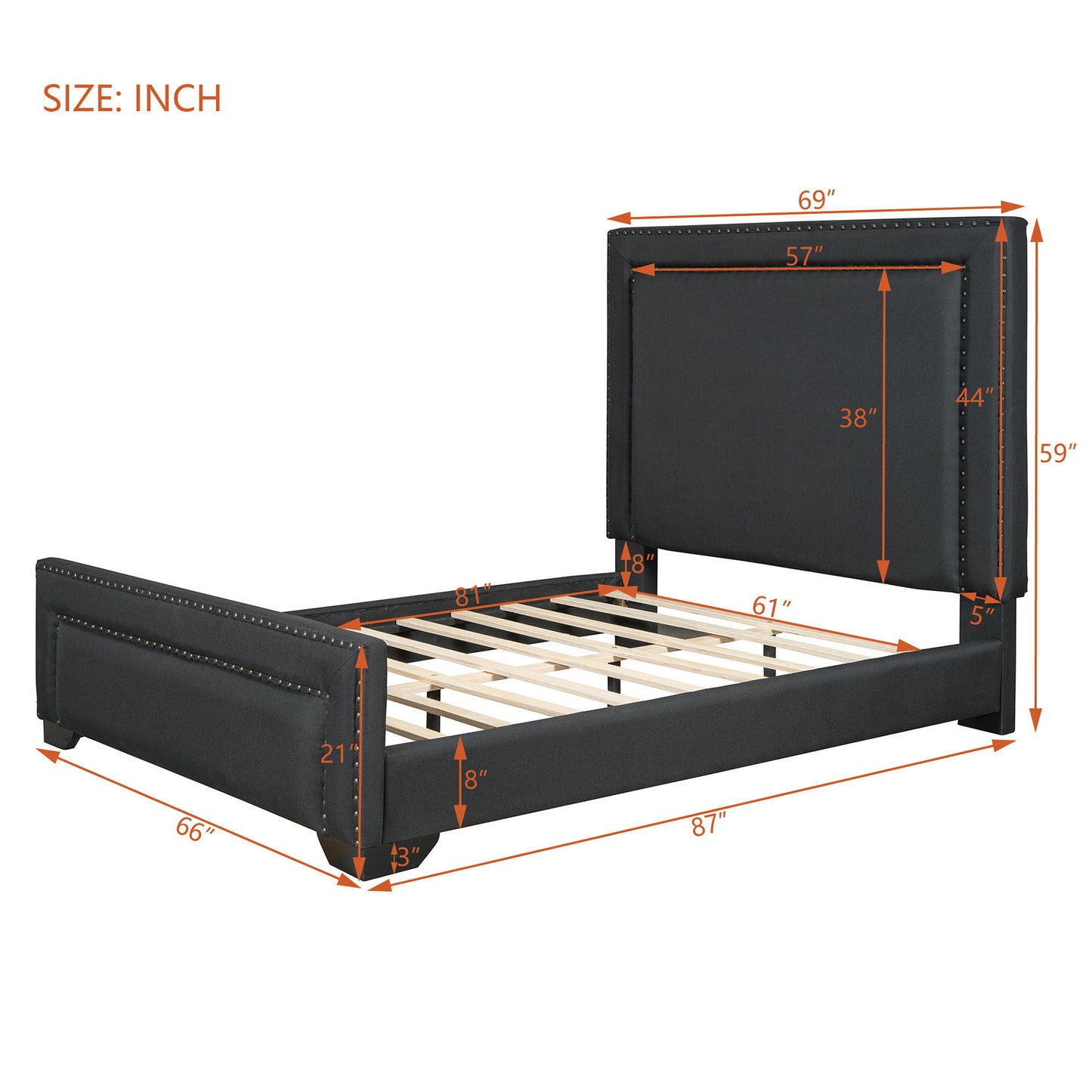 Upholstered Bed With Slats Support, No Box Spring Needed