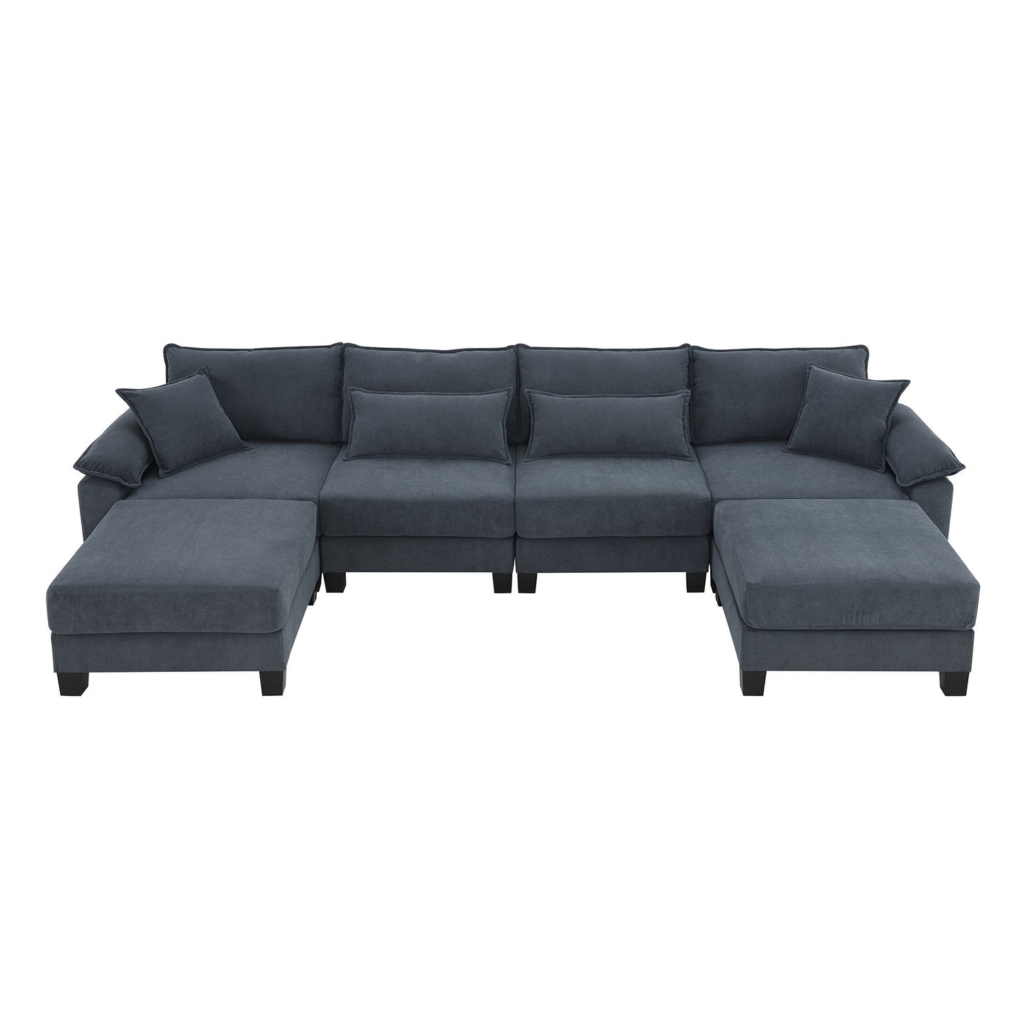 Corduroy Modular Sectional Sofa, U Shaped Couch With Armrest Bags, 6 Seat Freely Combinable Sofa Bed, Comfortable And Spacious Indoor Furniture For Living Room