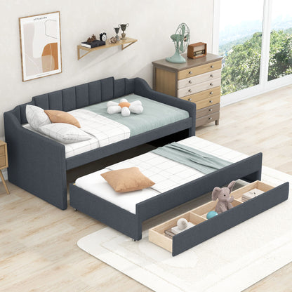 Upholstered Simple Design Daybed With Trundle And 3 Drawers
