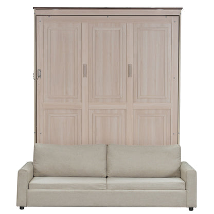 Queen Size Murphy Bed With Sofa And LED - Beige