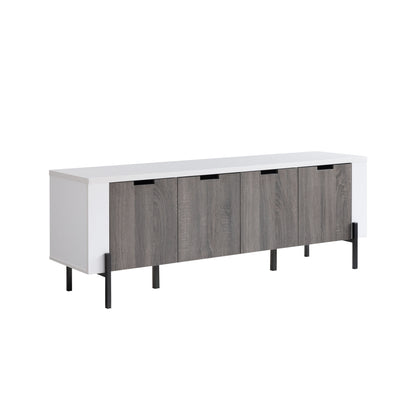 Two Toned TV Stand With Four Cabinet Doors, Storage Cabinet - White / Distressed Gray