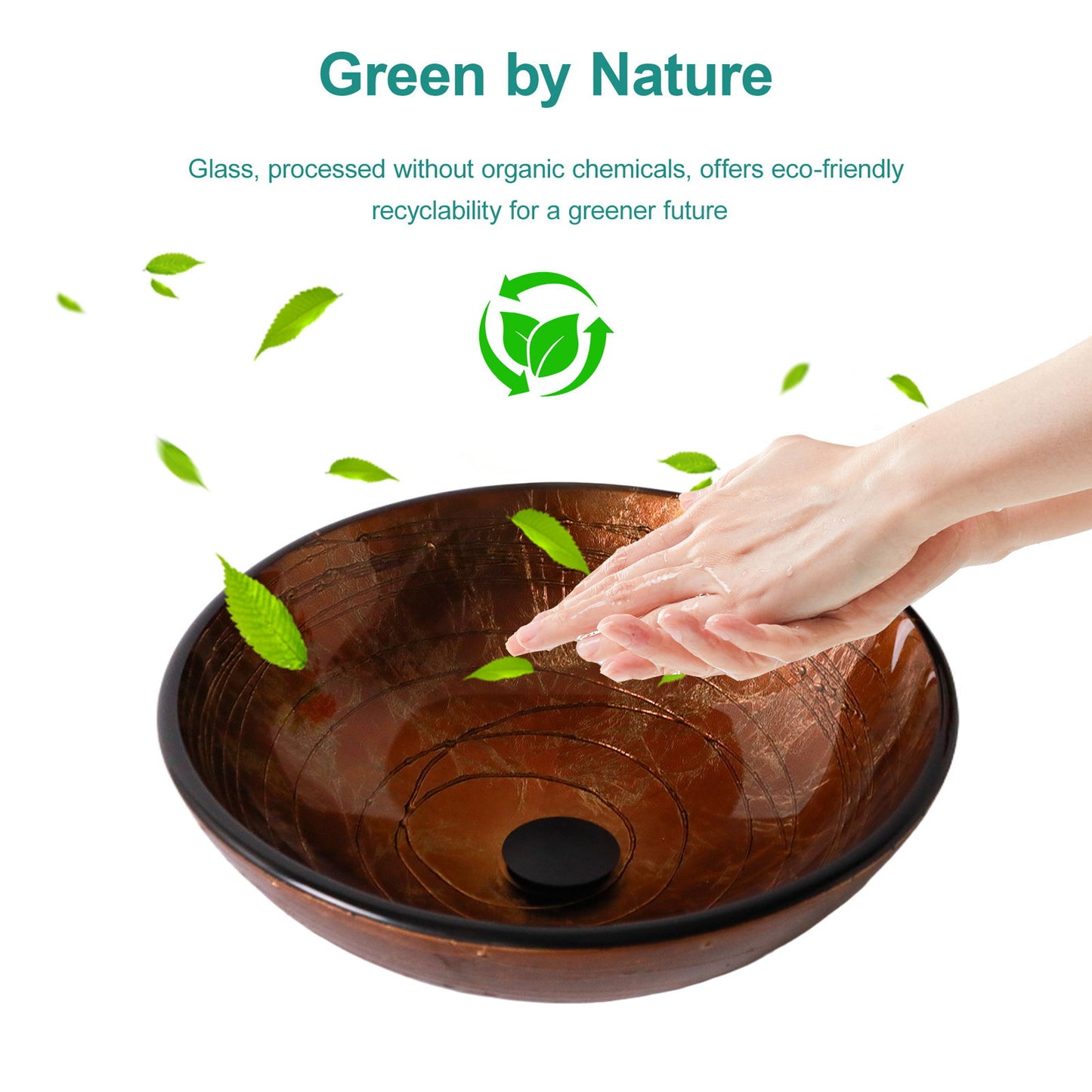 Vessel Bathroom Sink With Pop Up Drain, Round Bowl For Vanity Smooth - Brown