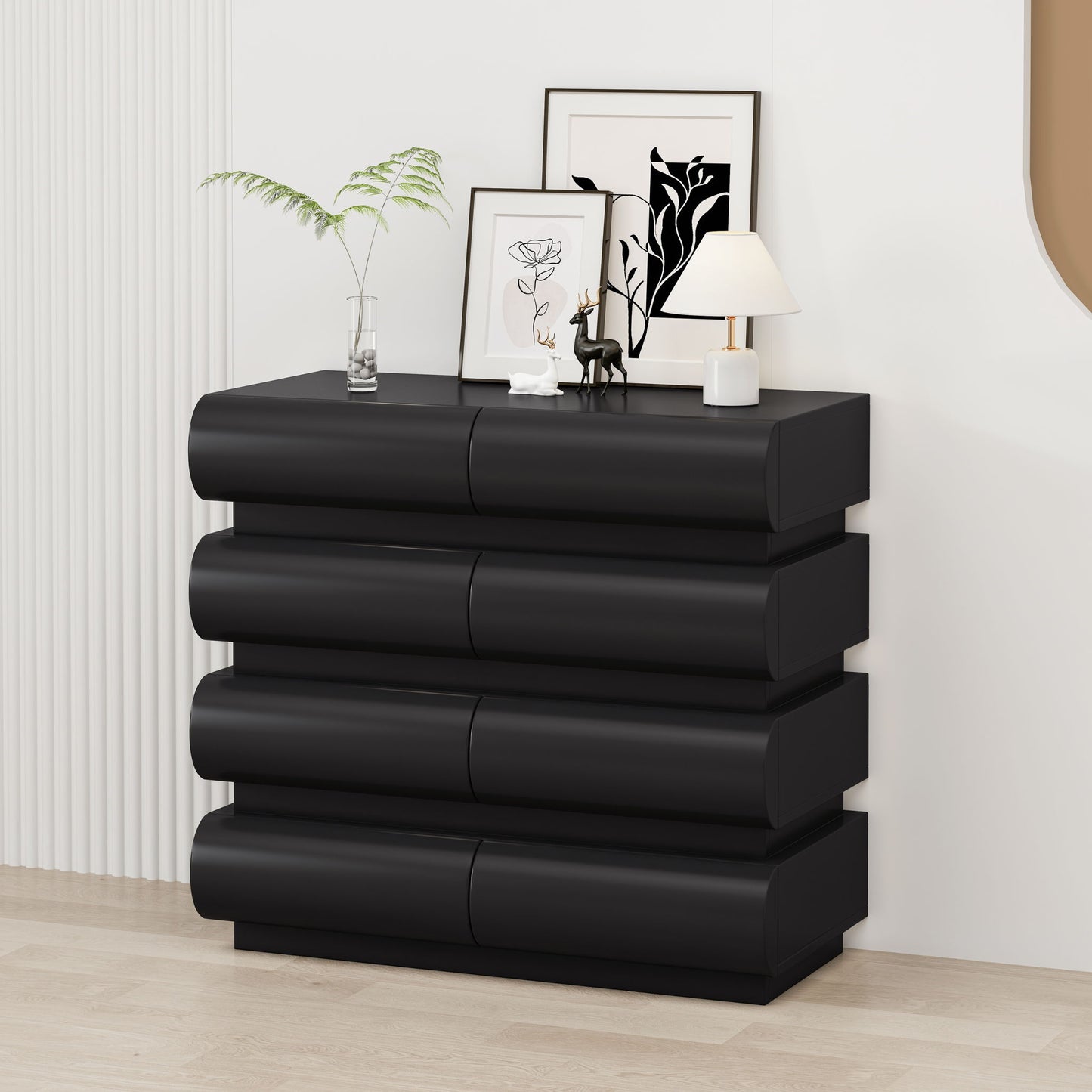 Minimalist Handle Less 8 Drawer Dresser With Wide Storage